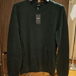 BOSS Men's Dark Green Crewneck Sweater